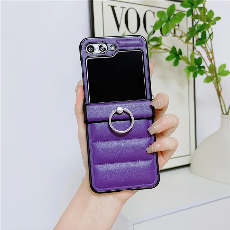 Fashion Down Jackets Shape Ring Phone Holder Custodia In Pelle Pieghevole Per Samsung Galaxy Z Flip 5 Z Flip 4 Z Flip 3 5G Plain Cover