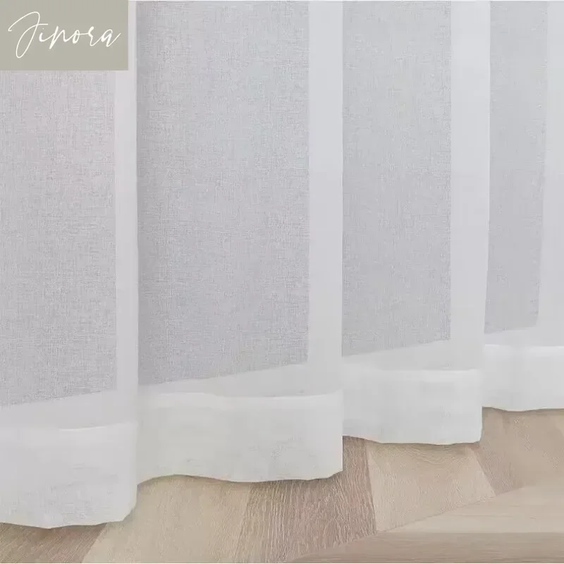Linen White Sheer Window Curtains for Living Room Bedroom Solid White Tulle High Quality Yarn Window Drape Decoration Custom 4