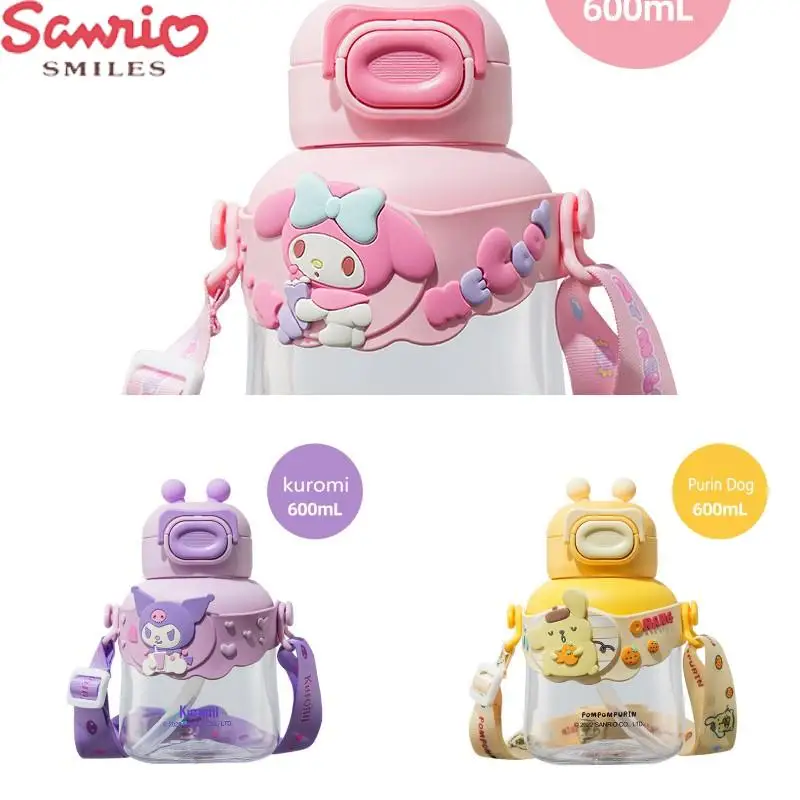 

Sanrio Kuromi Cinnamoroll Purin Dog Kawaii 600Ml Large Capacity Plastic Portable Straw Cute Water Cup Cartoon Girl Student Gift