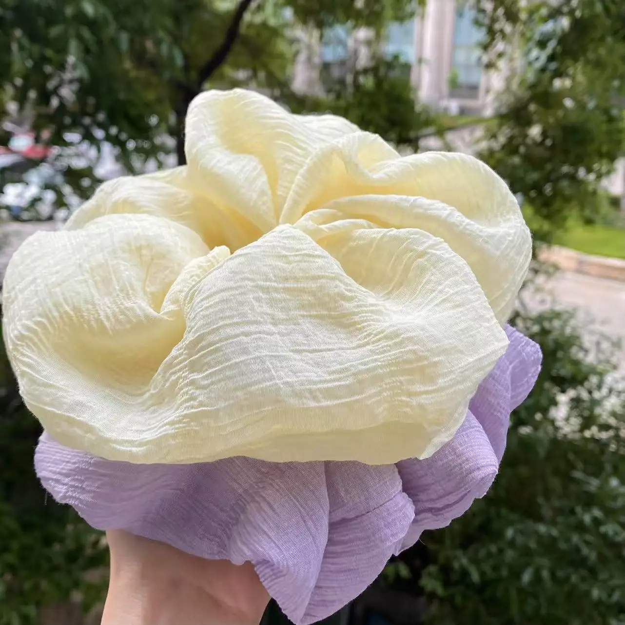 1PC Light Yellow Textured Scrunchie, Large Soft Hair Tie, Chic Hair Accessory for Women, Perfect for Daily Styling