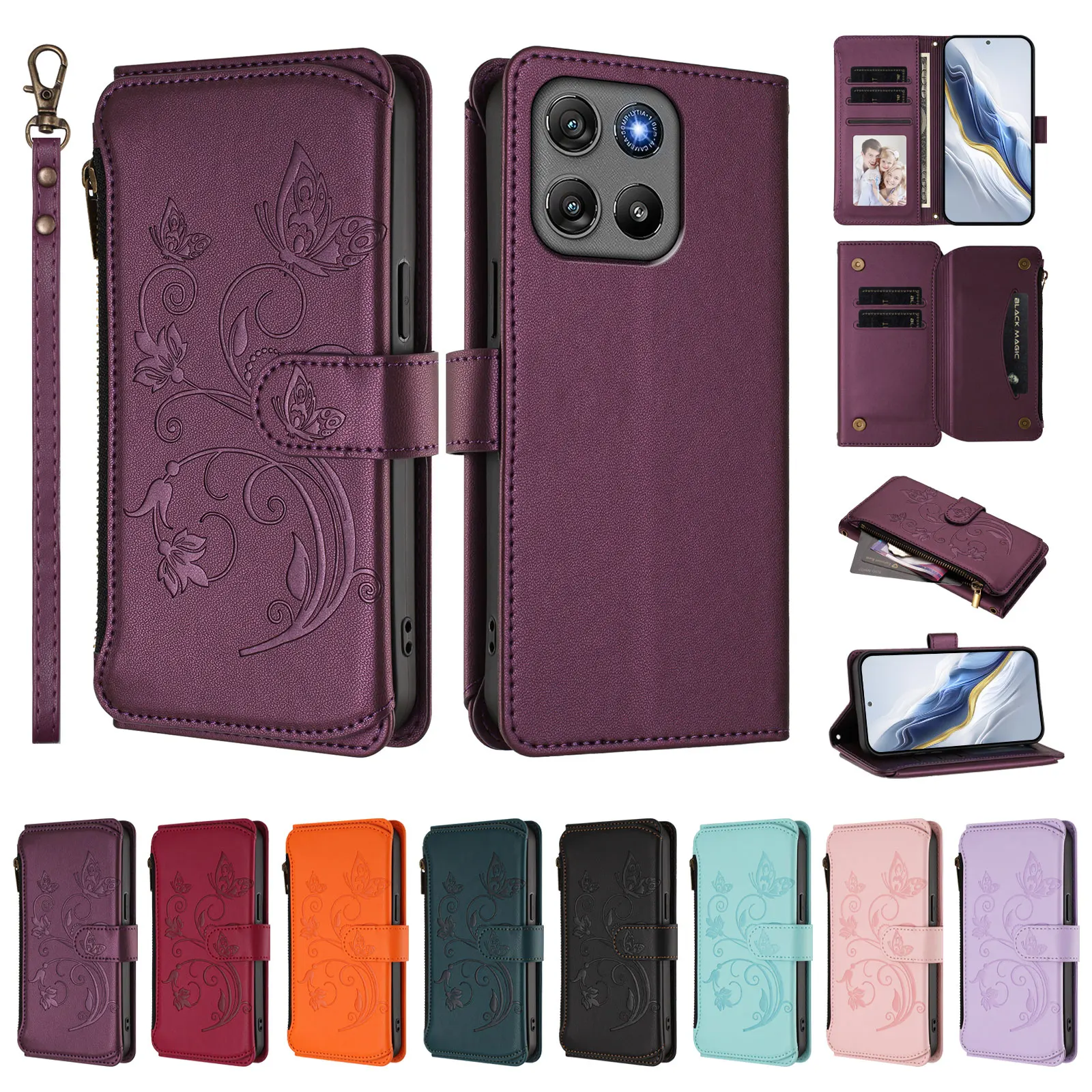 Faux Leather Zipper Wallet Phone Case with Card Holder