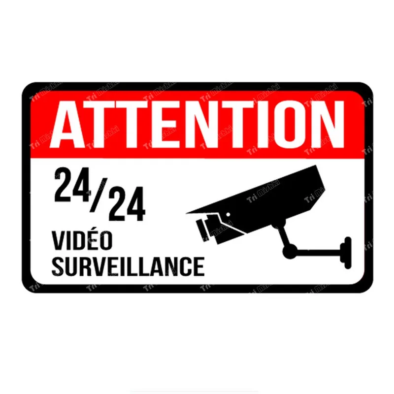 Tri Koshki Wcs1028 French Attenzione 24 Ore Video Sorveglianza Wall Sticker Decalcomania Impermeabile Pvc Home Door Yard Garden Decori