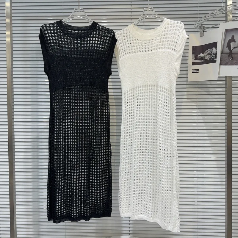 

Женское трикотажное платье без рукавов BORVEMAYS, повседневное свободное однотонное простое летнее платье с круглым вырезом, WZ8802