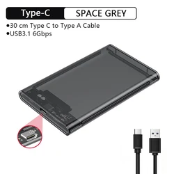 UTHAI Type - C Transparent HDD Enclosure with USB 3.1 for 2.5 - Inch SSDs and Hard Drives (TM05 - grey)