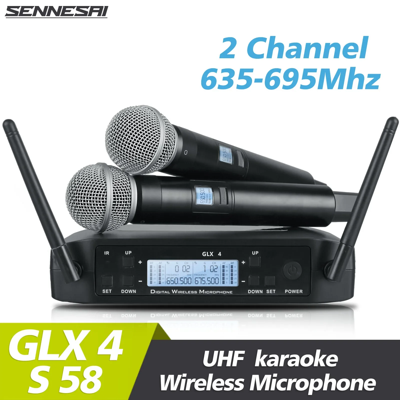 

High Quality！GLX4 S58 Professional Dual Wireless Microphone 600-699MHz System Stage Performances UHF Dynamic 2 Channel Handheld