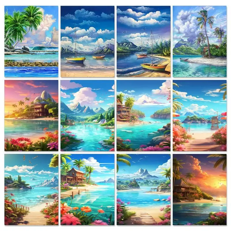 

GATYZTORY Diamond Painting Seaside Vacation Full Square Sunset Landscape Full Square Embroidery 30x40cm 40x50cm Craft Kits