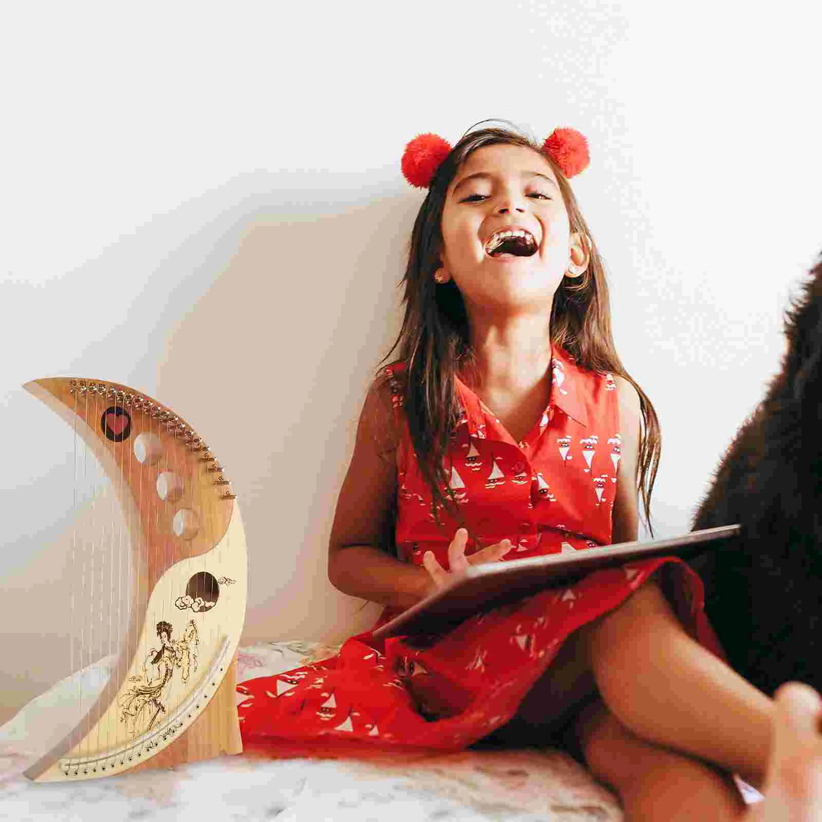 Instruments 19 Tone Lyre Harp with Tuning Wrench Moon Retro Solid Wood Musical Handheld Child