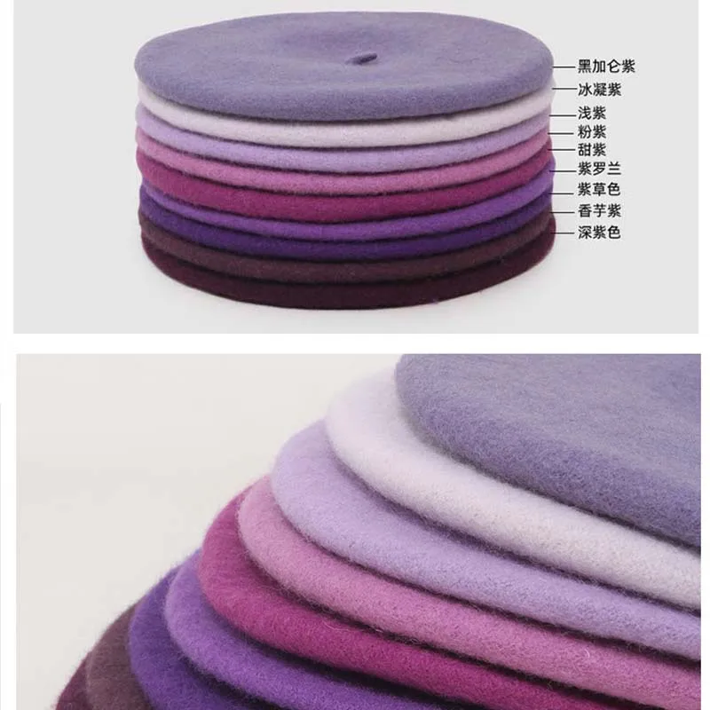 Purple Beret Japanese Wool Hat Retro Painter Hat Bud Autum Winter Vintage Caps Keep Warm Cute Casual Women Beret beret hat woolen beret wool caps