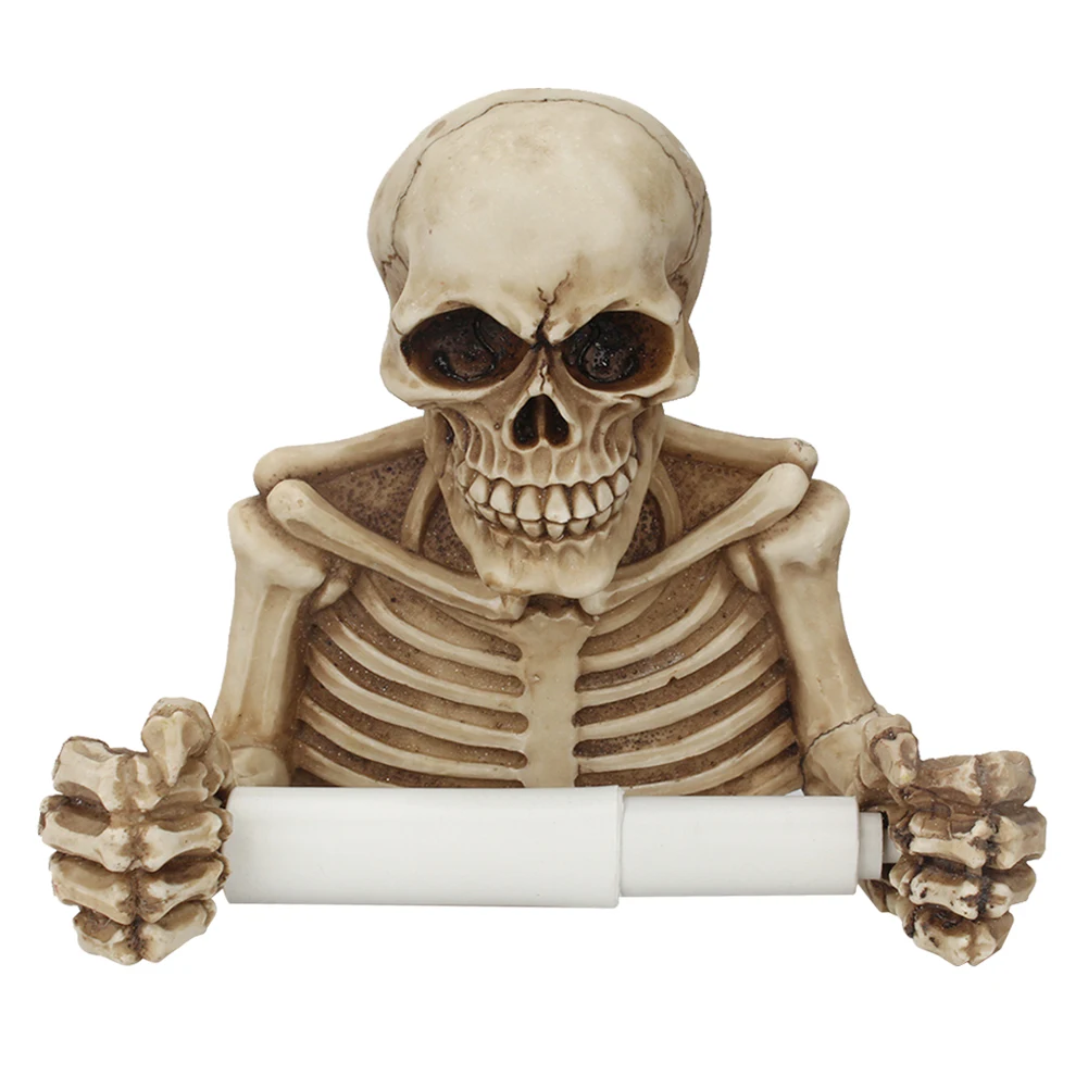 Skull Design Roll Paper Holder Wall Hanging Toilet Pumping Towel Rack Instrument Halloween Living Room Horror Decor
