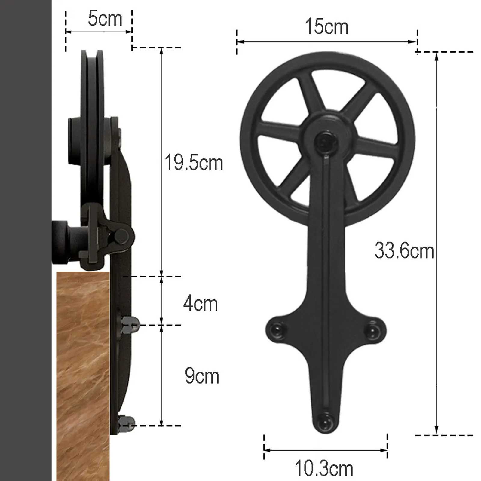 CCJH 2PCS Black Sliding Barn Wood Door Rollers Hanger Kit with Accessories (No Rail/No Doors) ,Can be Customed