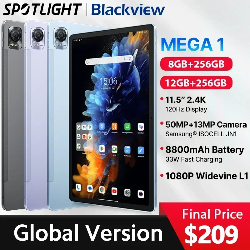 

【World Premiere】Blackview MEGA 1 Tablet 11.5 inch 2.4K 120Hz Display 8GB/12GB 256GB 8800mAh 50MP+13MP Camera 33W Fast Charging