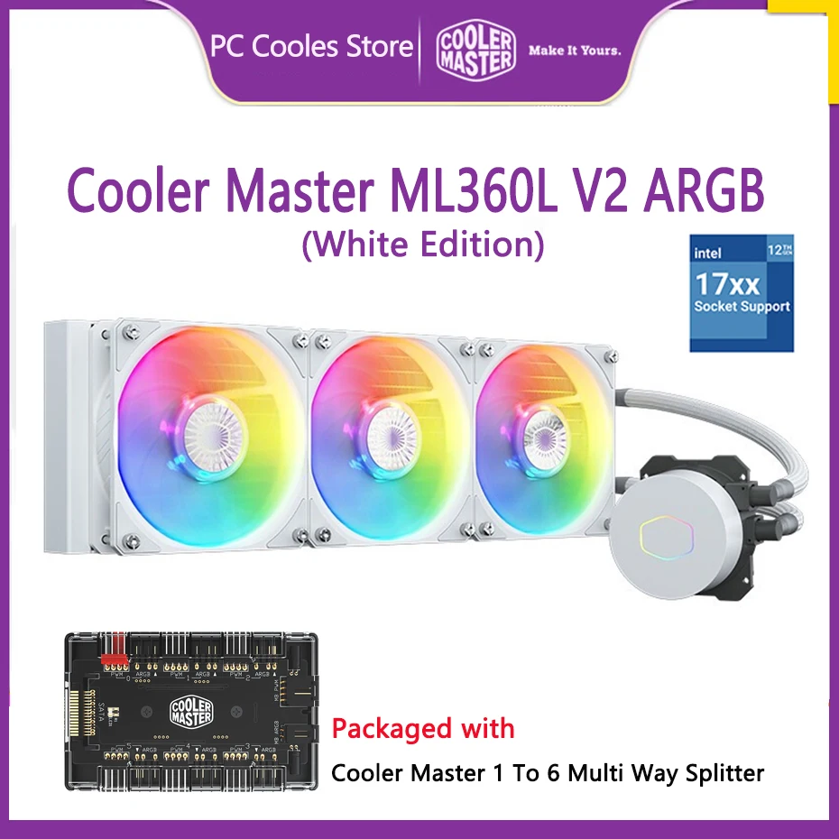 Cooler Master ML360L V2 ARGB White Edition CPU Water Cooler Liquid Cooling 120mm Addressable RGB fan For 1700 115X 2011 2066 AM4