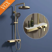 VGX Gold Shower System Set Bathroom Shower Faucet Set 3-way Rainfall Shower Set Shower Mixer Crane with Hand Shower Set Grey 1