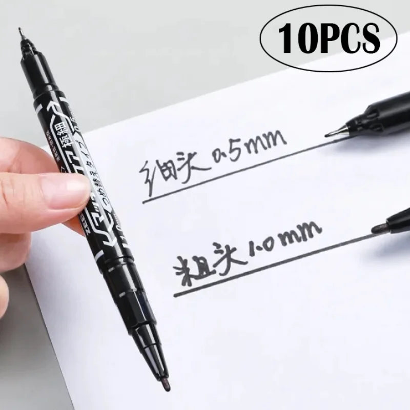

1-10Pcs Twin Tip Permanent Marker Pen Writting Fine Point Waterproof Ink Double-headed Thin Nib Black Ink 0.5mm-1mm Oily Markers