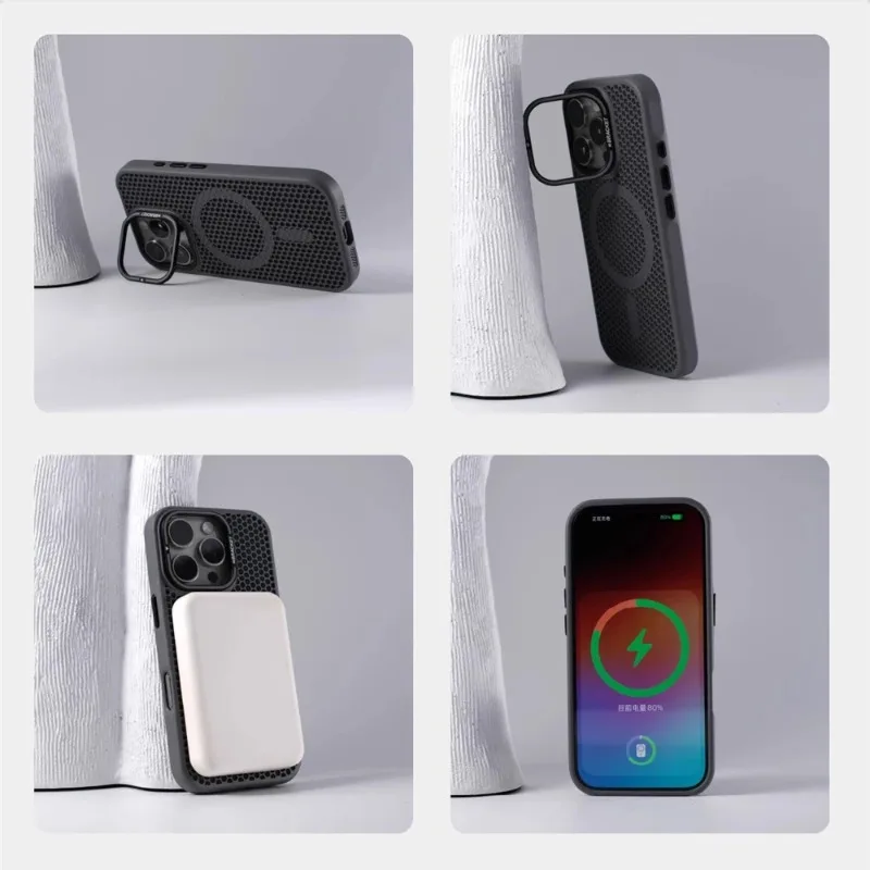 Invisible Lens Holder Honeycomb Cooling Case with Magnetic Wireless Charging Armor Cover