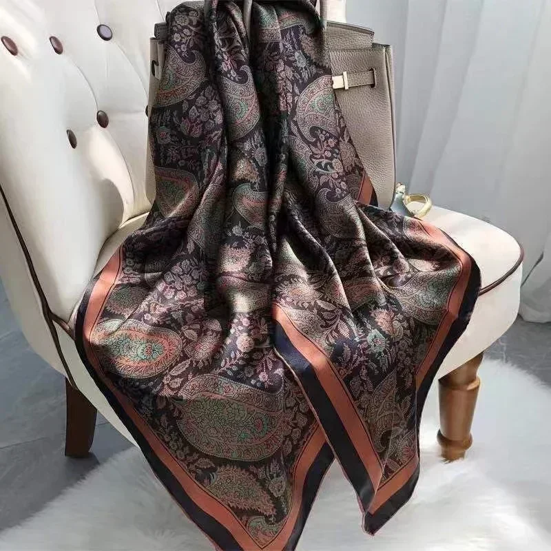2025 Spring and Autumn New Luxury Square Silk Scarf Women Outdoor Beach Long Windproof Scarf Soft Large Scarf Lady 110*110cm 5