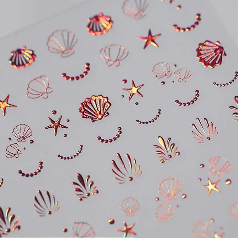 

Shiny Laser Shell Starfish Moon Star Nail Art Sticker 3D Self Adhesive Manicure Decals Nail Decorative Accessories