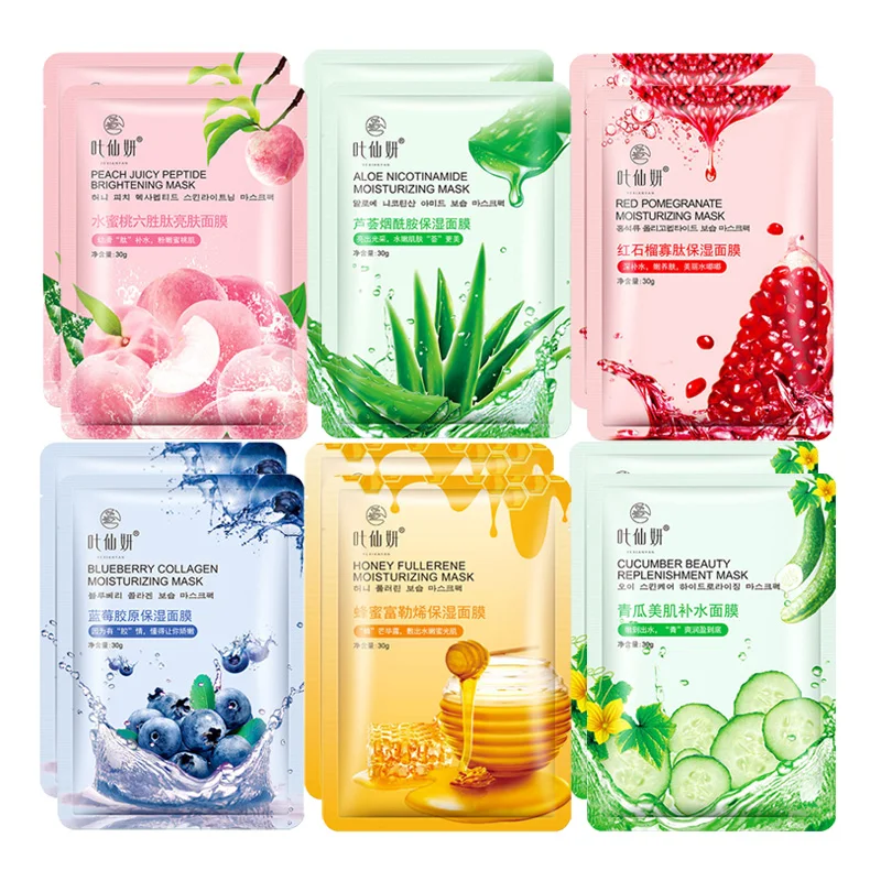 12 Pieces Blueberry Facial Masks Aloe Cucumber Peach Fresh Fruit Moisturizing Face Mask Sheets for Beauty Facial Skin Care ajazz customized fruit switch peach switch set for keyboard diy 45 1 pieces