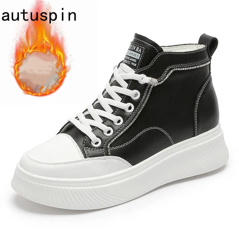 

Autuspin White Ankle Boots 2023 Winter Women Fashion Crystal Bordered High Top Wedges Platform Casual Shoes Females Warm Booties