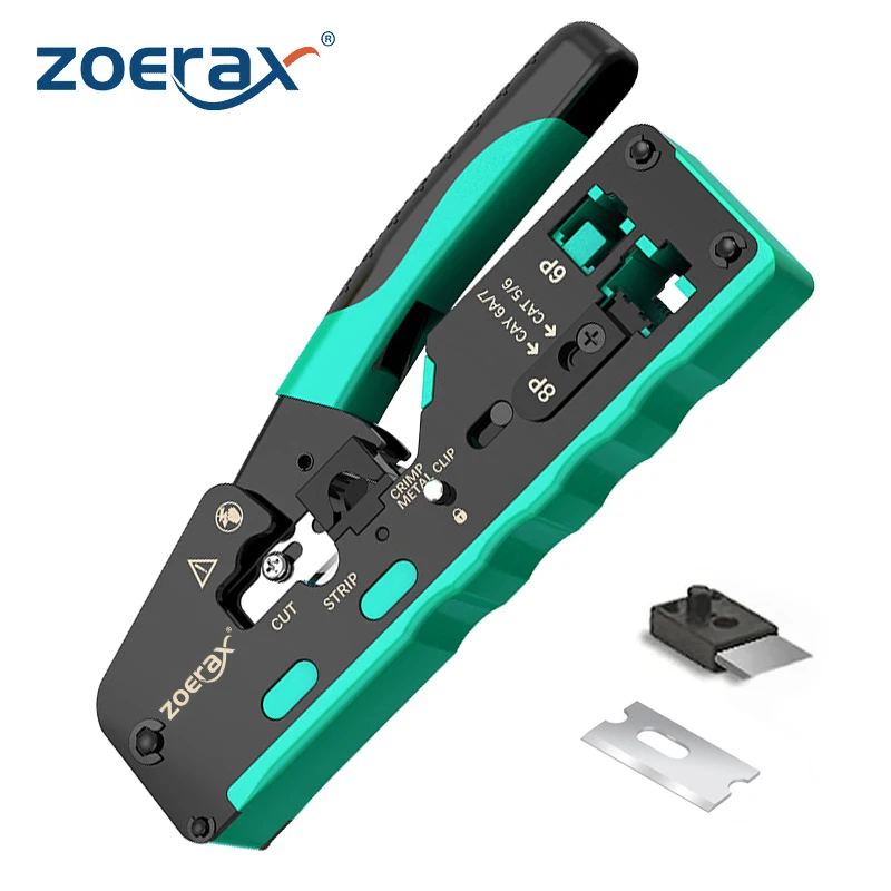 Zoerax Ethernet Cabo Crimper Rj45 Crimping Tool Pass Through Grau Profissional Cat7 Cat6a Cat6 Cat5e Cat5 Plugs Modulares