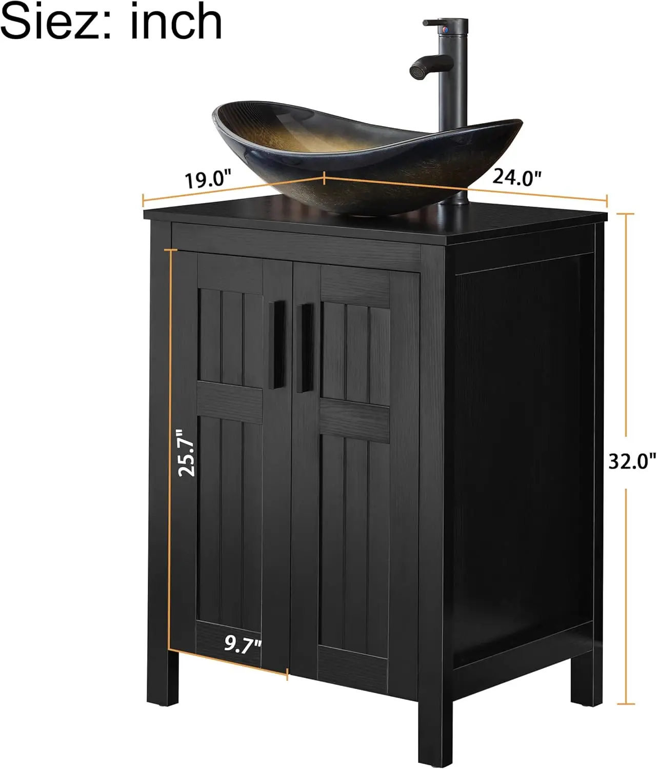 Black 24" Bathroom Vanity with Sink Combo,Modern Freestanding Sink Cabinet,Stylish Bathroom Vanity Cabinet,Grooved Double Doors 2