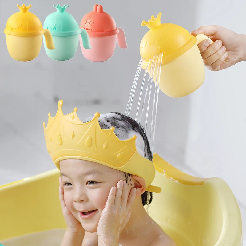 New Baby Bath Caps Toddle Shampoo Cup Crown Children Bathing Bailer