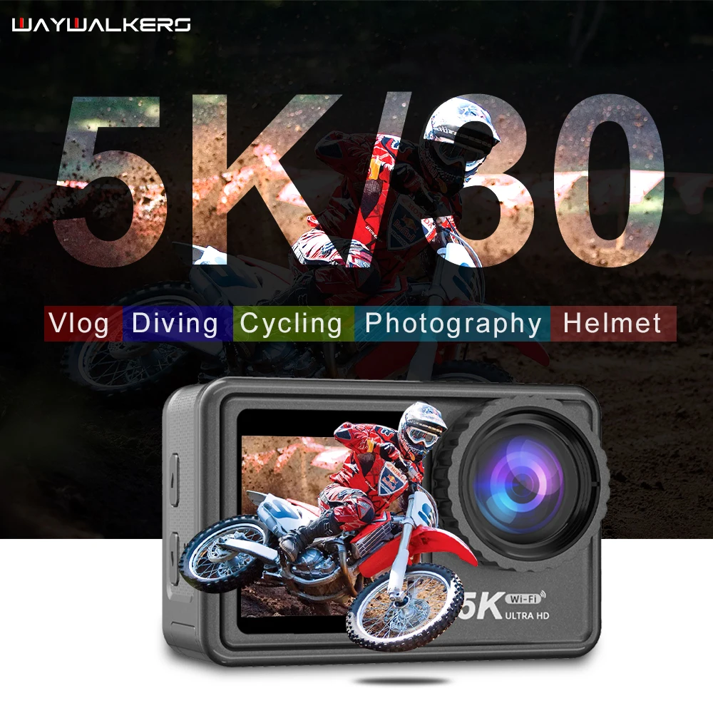 Action Camera 4K - Motorcycle Helmet Underwater WiFi Touch Screen Camera  With 60FPS 20MP 8X Zoom Lens EIS Stabilization, include Remote Control