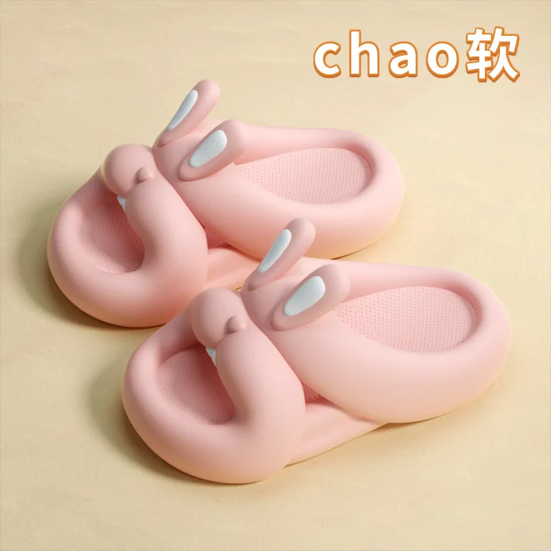 Summer Children's Girls 3D-Rabbit Slippers Cute Cartoon Slippers Breathable Non-slip Home Bathroom Soft Solid Color Slipper new cute little dinosaur baby slippers winter warm kids furry cotton slippers boys girls soft anti slip home slipper comfort