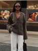 Women Classic Solid V Neck Pocket Cardigan Casual Long Sleeve Single-breasted Sweater Fall Fashion New Lady Commuting Streetwear 4