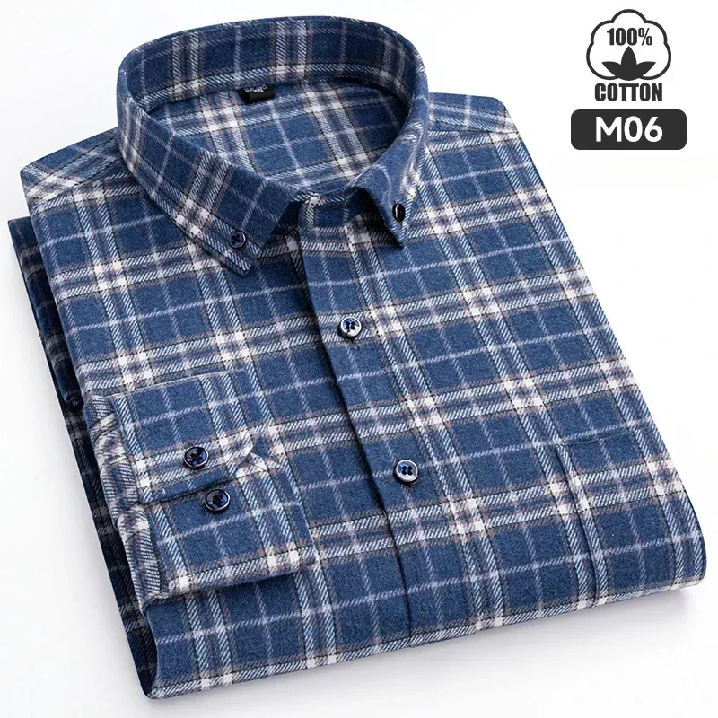 Plus Size 100% Long-sleeve Shirts for Men Casual Slim Fit Formal Plain Shirts Plaid Striped Elegants Designer Clothes - Image 6
