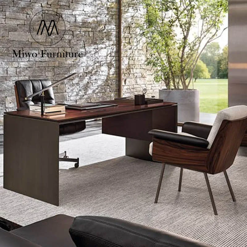 Home Office Desk Chair Modern Design Italian Wooden Work Desk Office Table Furniture Set With Drawer Cabinet Computer