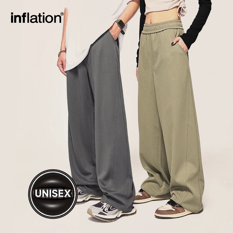 INFLATION Unisex Wide Leg Pants Men Solid Straight Leg Mopping Pants Couple Wear Casual Trousers wide leg pants