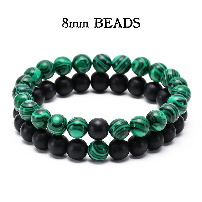Wholesale Natural Stone Malachite Couple Bracelet Weathered Agate Volcanic Rock Turquoise Energy Beads for Lover Gifts |