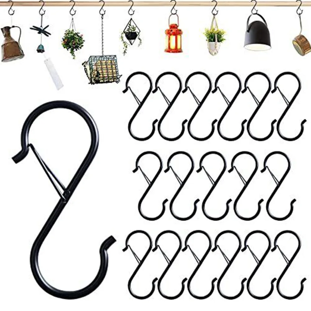 10pcs Metal S-Shape Hook Kitchen Pot Rack Bedroom Bags Clothes Towels Closet  Rod S Hanger Hooks With Buckle Garden Pot Hanging - AliExpress