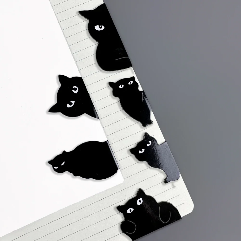 6Pcs Black Cat Magnetic Bookmark Stationery Creative Students Book Clip Personality Pagination Mark School Stationery Supplies
