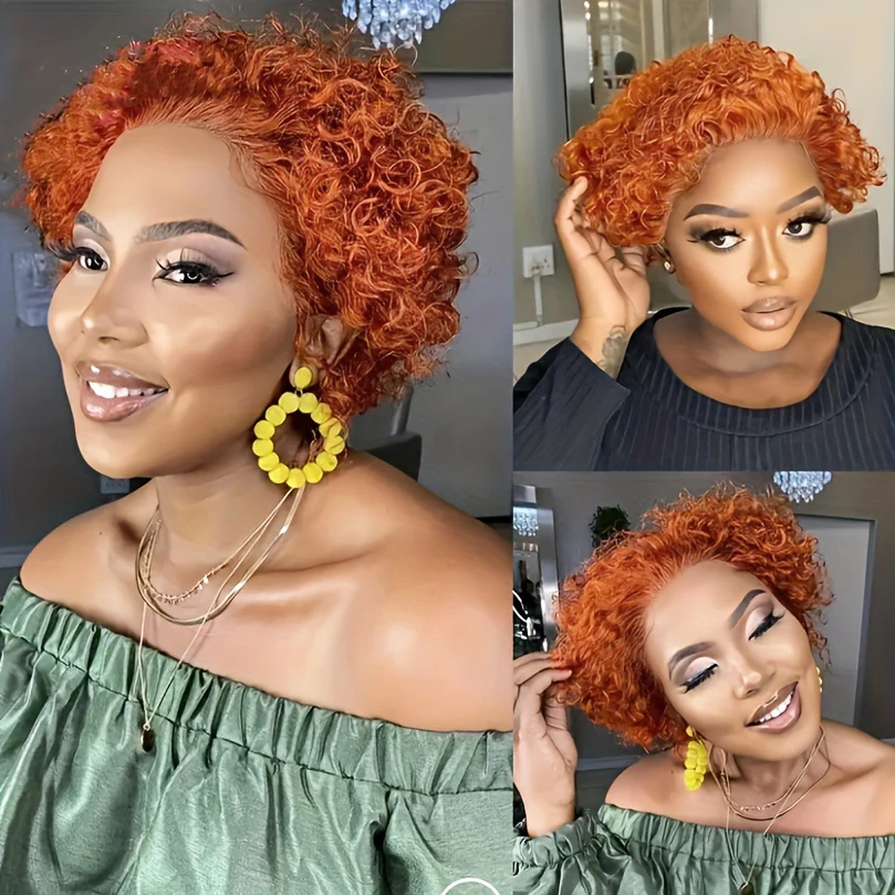 Pixie Cut Human Hair Wig Short Curly Human Hair Wigs 13*1 Transparent Lace Frontal Wigs For Women