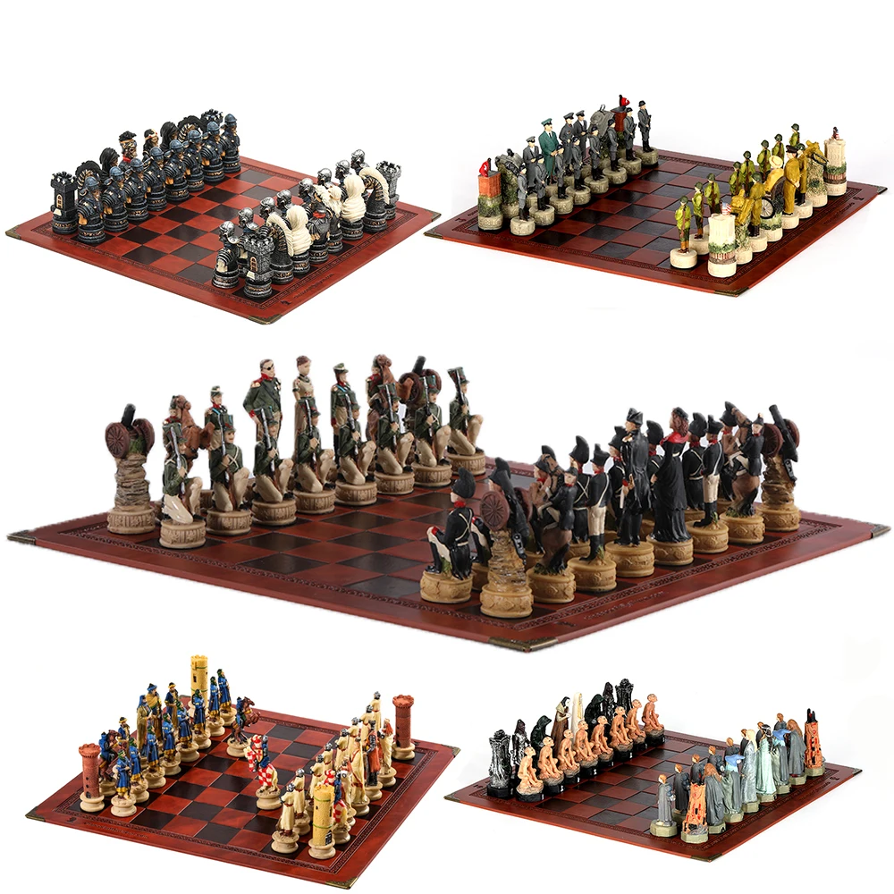 Chess Set 3D Character-themed International Chess Deluxe Painting Entertaining Luxury Game Card Toys board game table games chess pieces and board