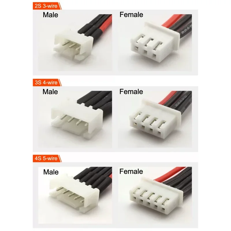 5Pcs 2S 3S 4S 5S 6S Lipo 밸런스 와이어 연장 충전 케이블 XH2.54 남성 플러그 22AWG 10CM RC 모델 충전기용
