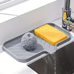 Sink Silicone Tray With Drain Soap Sponge Storage Holder Countertop Sink Scrubber Brush Soap Storage Rack Kitchen Organizer