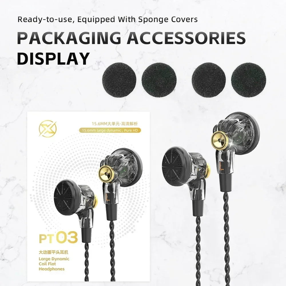 New PT03 Type-C 3.5mm Wired Earphones HD Call Flat Headphones Sports Music Earbuds for Phone Tablet Laptop with Mic