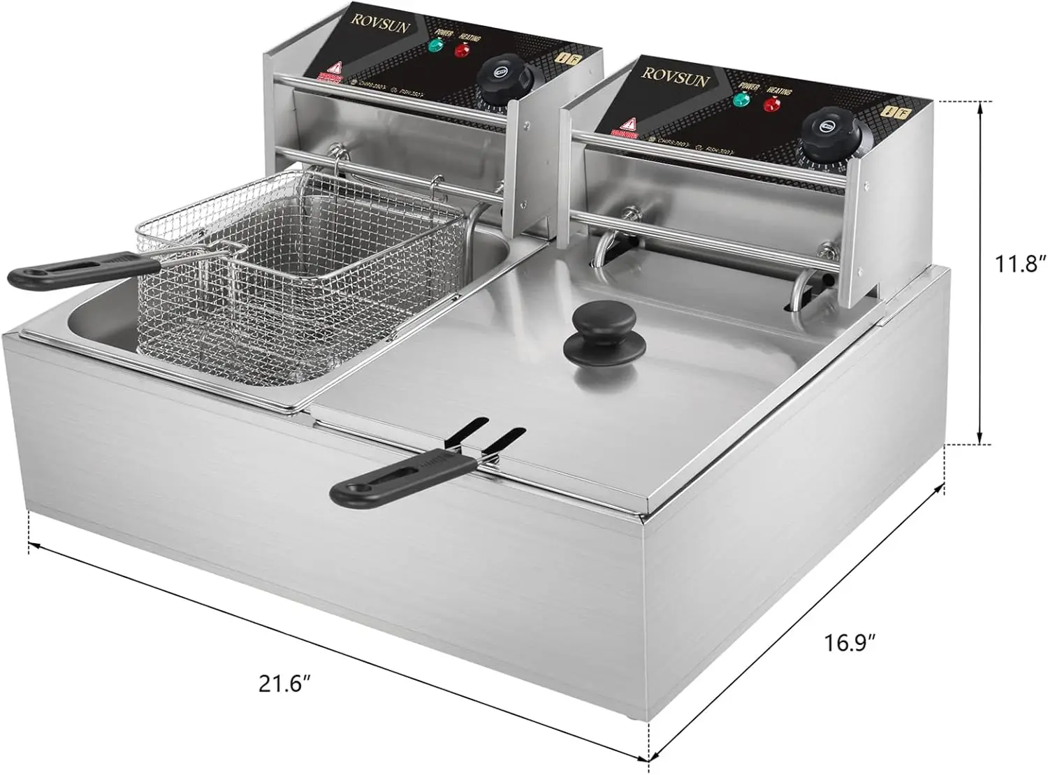 22.8QT Electric Deep Fryer w/ 2 Baskets & Lids, 21.8L Stainless Steel Commercial Double Fryer, Countertop Kitchen Frying