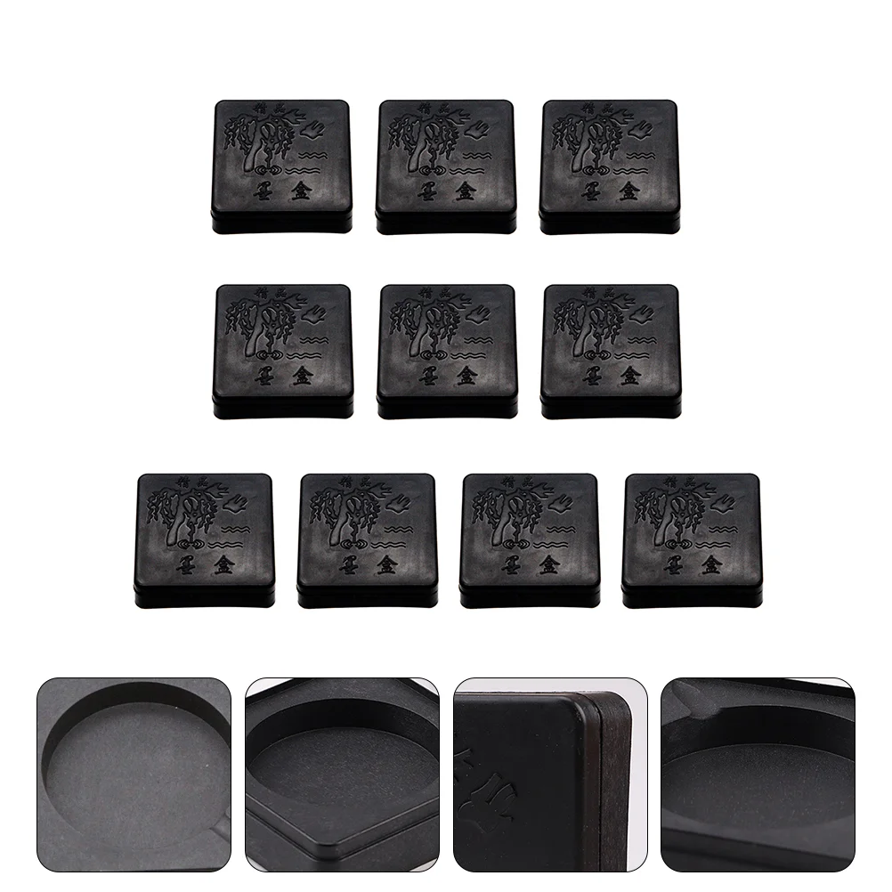 

10 Pcs Inkstone Plastic Drawing 3 Inch Chinese Painting Accessories Sumi Inkslab Calligraphy Tool with Lid Students Grinding