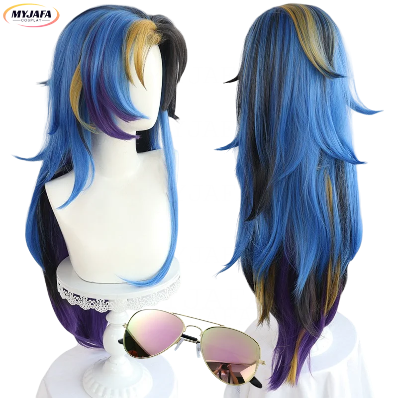 

The Unforgotten Yone Cosplay Wig Heartsteel Cosplay LOL Long Blue Yellow Heat Resistant Synthetic Hair Game Anime Wigs + Wig Cap