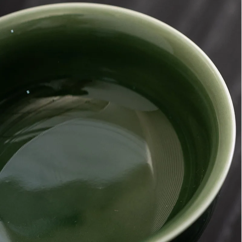 Handmade Ice Gray Green Glass Ceramic Teacup Imitation Song Dynasty High Foot Tea Cup Personal Master Cup Home Kung Fu Teawre