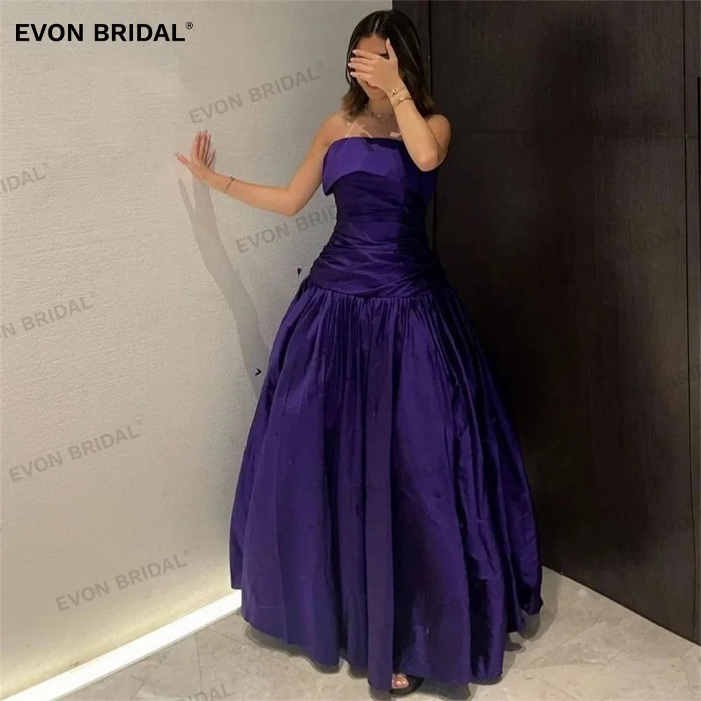 

EVON Strapless Sleeveless A-Line Satin Evening Dresses 2024 Backless Pleat Floor Length Elegant Prom Dresses Robes de soirée