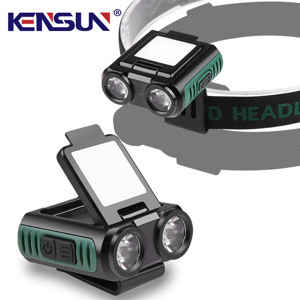 

Portable Mini LED Headlamp Sensor Headlight Dual Beam Hat Clip Cap Head Lamp USB Rechargeable Adjustable Angle Work Lights