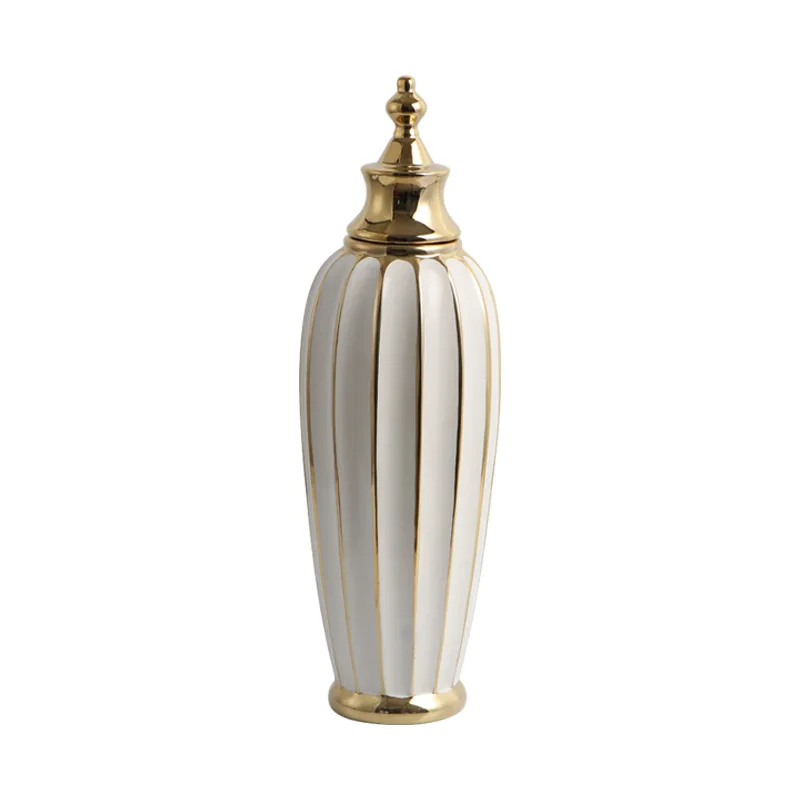 Ceramic Checkmate Jar Flower Vase Geometric Gold Edge Ginger Jar Storage Tank China Pot Porcelain Home Decoration Accessories 6