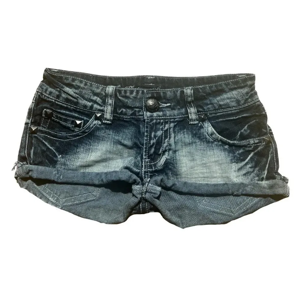 Union Jack Patchwork Denim Short Vintage Y2K Low Rise Cutoff