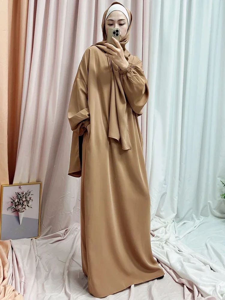 Abaya with Hood Hijab Ramadan Eid Long Prayer Dress for Muslim Women Nida Loose Jilbab Islam Abayas Dubai Modest Robe Djellaba