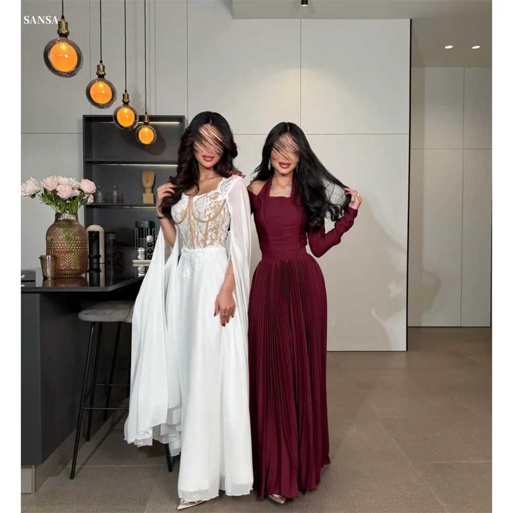 Sansa Customized Halter Neck Long Sleeve A-line Prom Dresses Floor-length Elegant Evening Dresses Simple Pleats Party Dresses 1 Sansa Customized Halter Neck Long Sleeve A-line Prom Dresses Floor-length Elegant Evening Dresses Simple Pleats Party Dresses